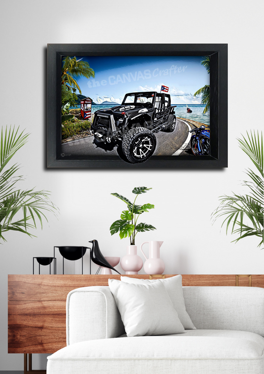 Jeep Black Custom Wrangler Coast Beach Road 3D Painting frame
