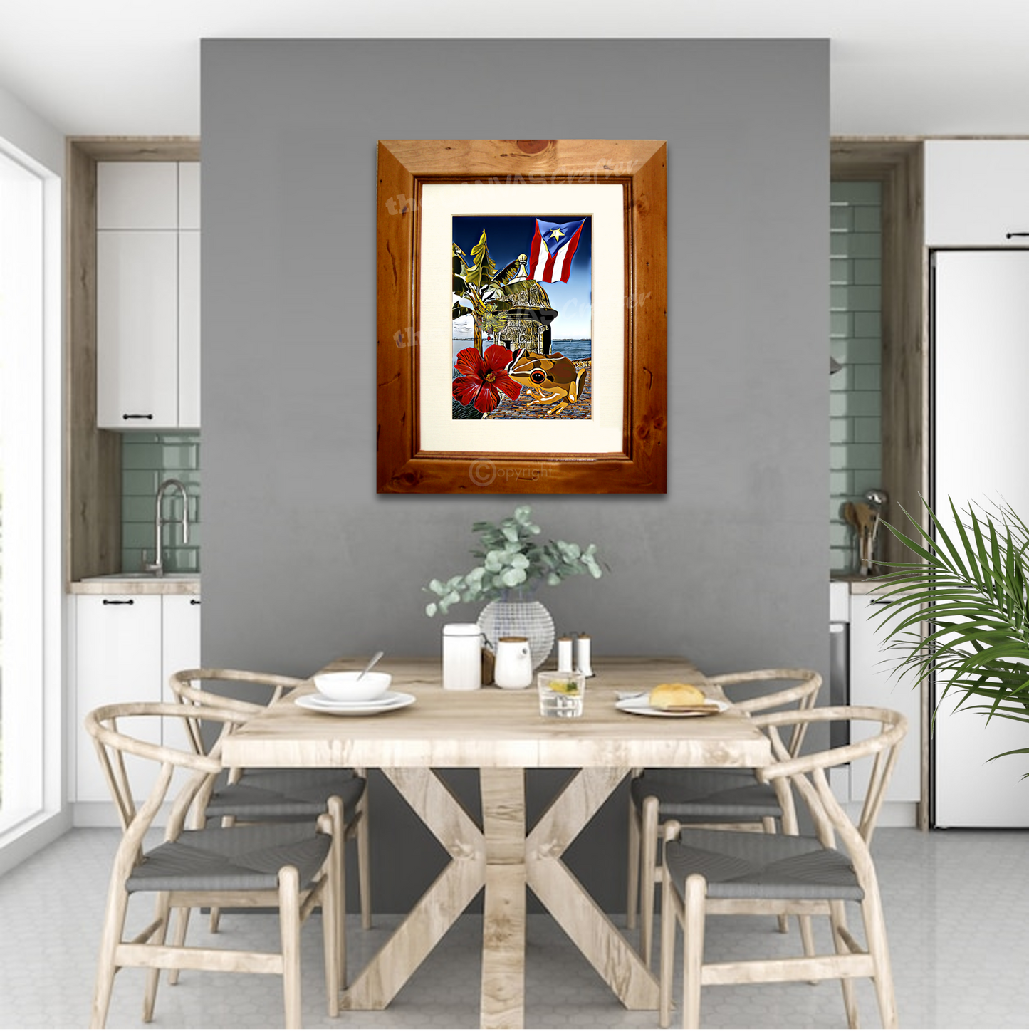 Coqui with Painted Brown Wood Frame and White Mat / Coqui con marco en madera color marrón y tapete blanco