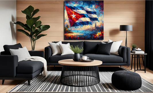 Cuba Flag Abstract Oil Brush Technique 002