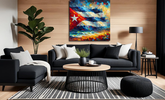 Cuba Flag Abstract Oil Brush Technique 001