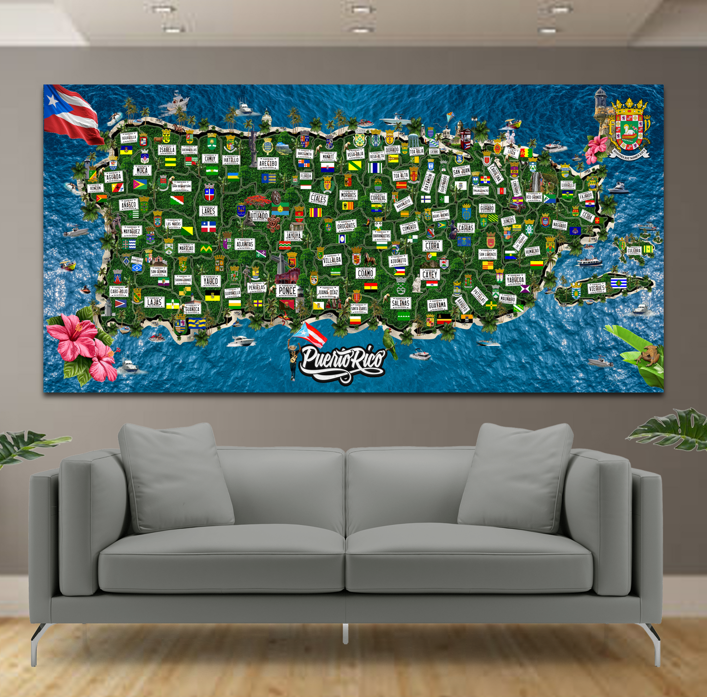 PR Island with towns / PR isla con pueblos