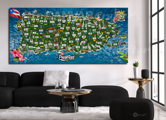 PR Island with towns / PR isla con pueblos