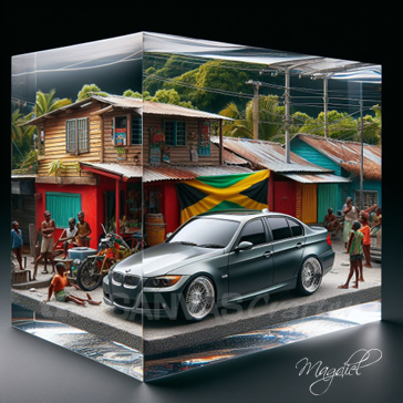 3D Painting Jamaica European Car Inside the Block