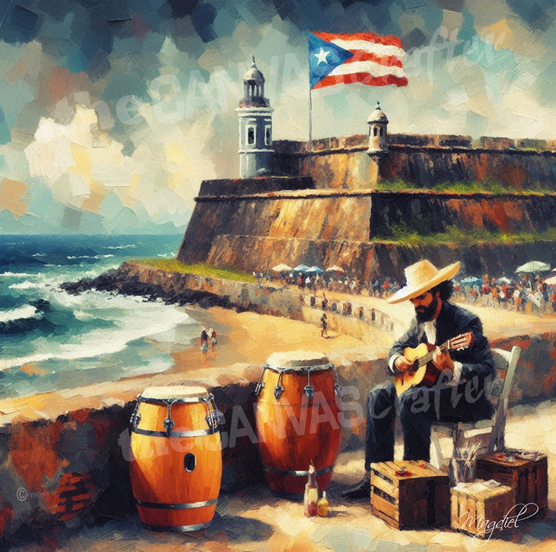 Triptych Print- Custom Memories Old San Juan No540 / 3 Panels 19"x19"