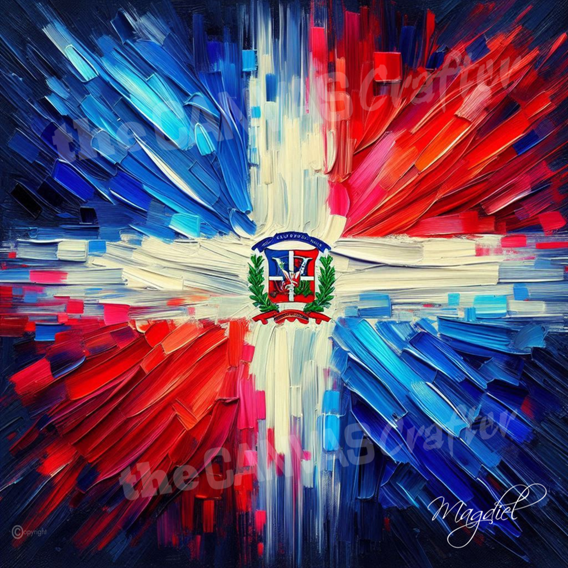 Dominican Republic flag oil painting using brush technique 008