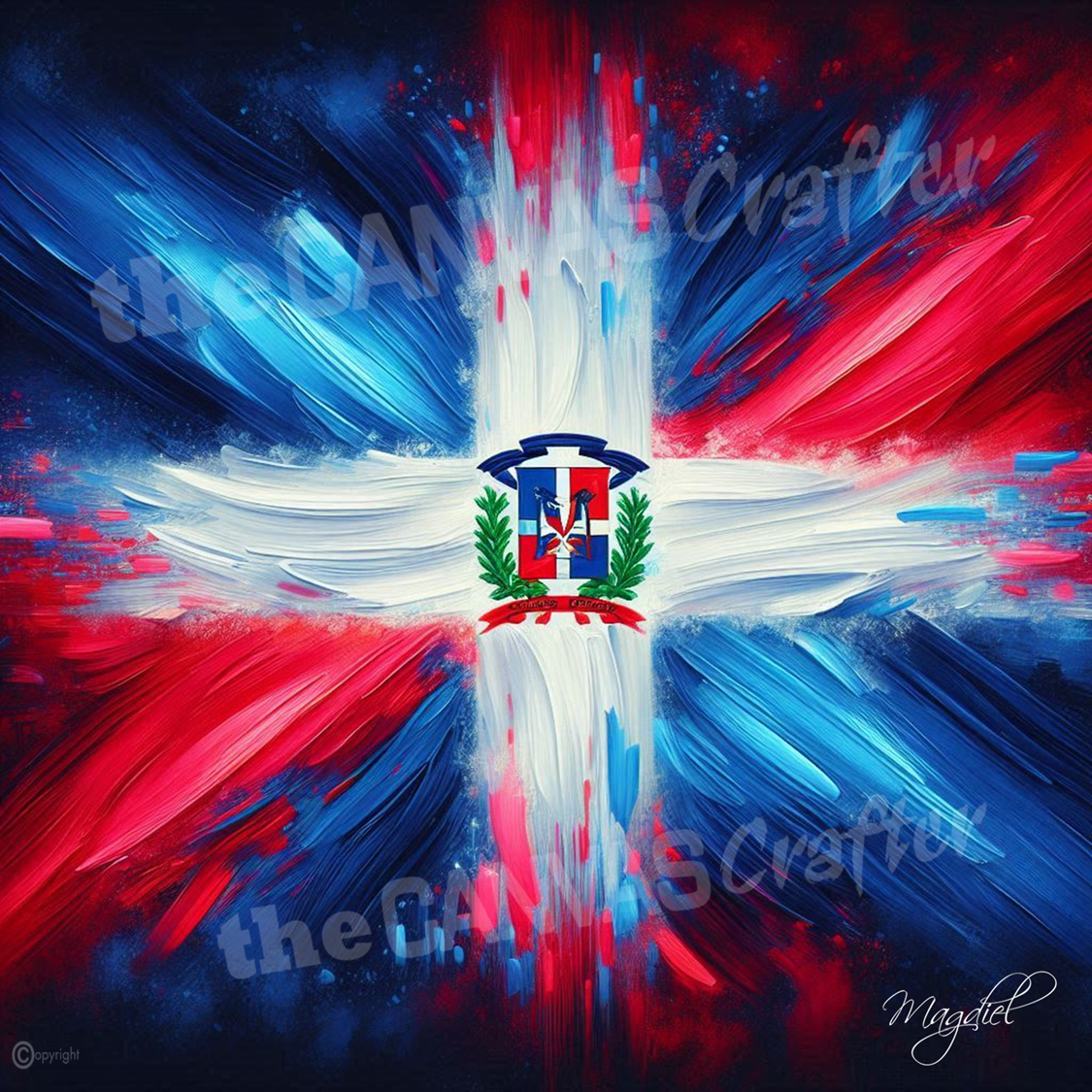 Dominican Republic flag oil painting using brush technique 010