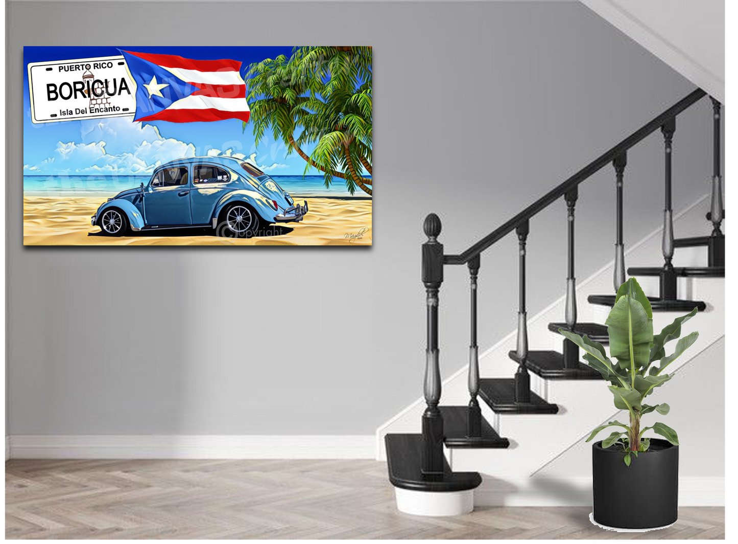 Volky Blue License Plate Puerto Rico Flag