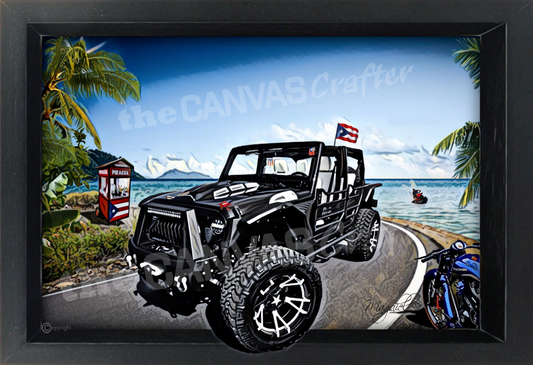 Jeep Black Custom Wrangler Coast Beach Road 3D Painting frame
