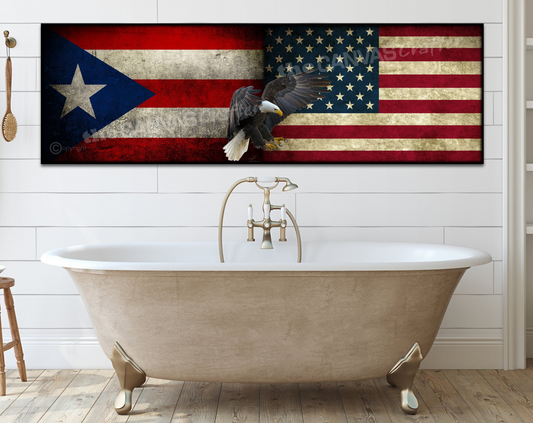 PR & USA Flags with Eagle
