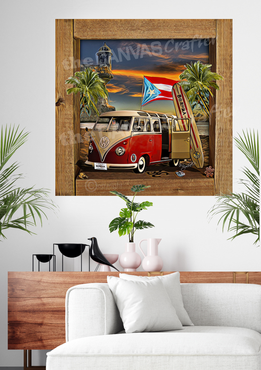 Volky Van Red with the Morro Fort Brown  Painted 3D Frame