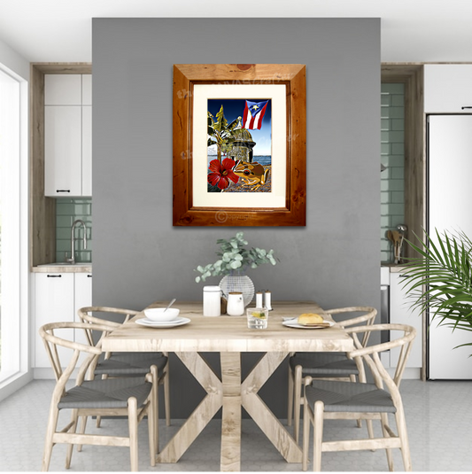 Coqui with Painted Brown Wood Frame and White Mat / Coqui con marco en madera color marrón y tapete blanco