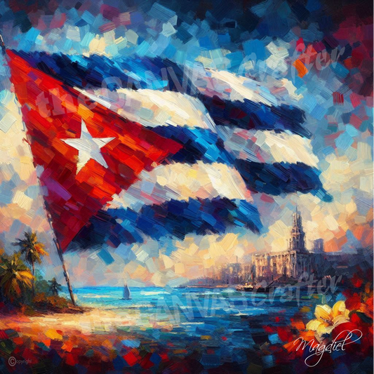 Cuba Flag Abstract Oil Brush Technique 002