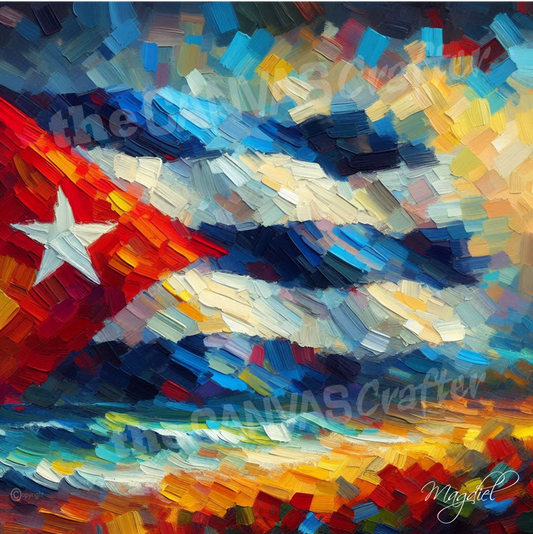 Cuba Flag Abstract Oil Brush Technique 001