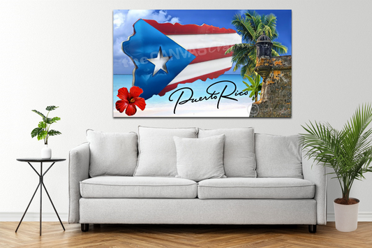 PR Flag Island 3D with The Castle El Morro / Isla PR 3D con el Castillo del Morro