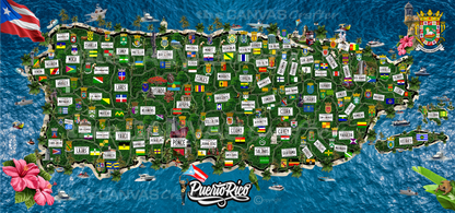 PR Island with towns / PR isla con pueblos