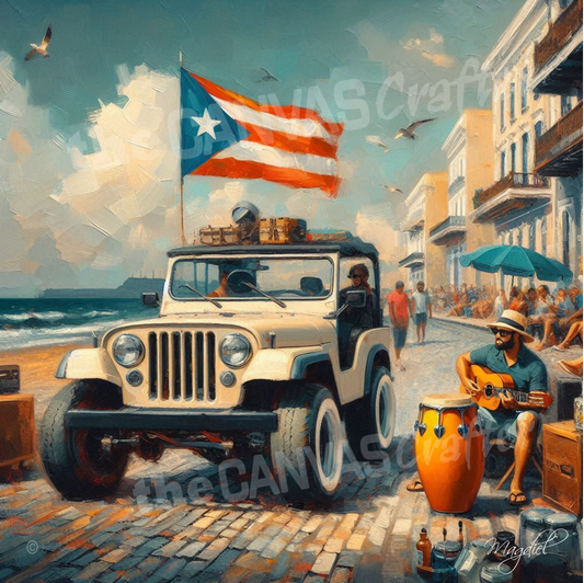 Jeep Old San Juan Men Playing Guitar 003