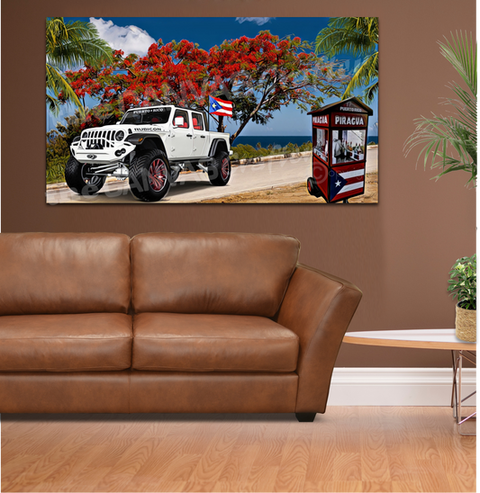 Jeep White Flamboyan Pick Up &  Ice Cones Cart / Jeep Blanco Flamboyan Pick up & Piragua