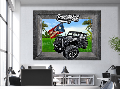 Jeep Black 3D Painted Gray Frame / Jeep Negro 3D con marco Gris