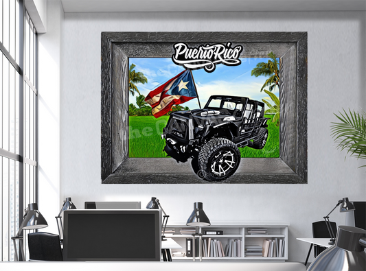 Jeep Black 3D Painted Gray Frame / Jeep Negro 3D con marco Gris