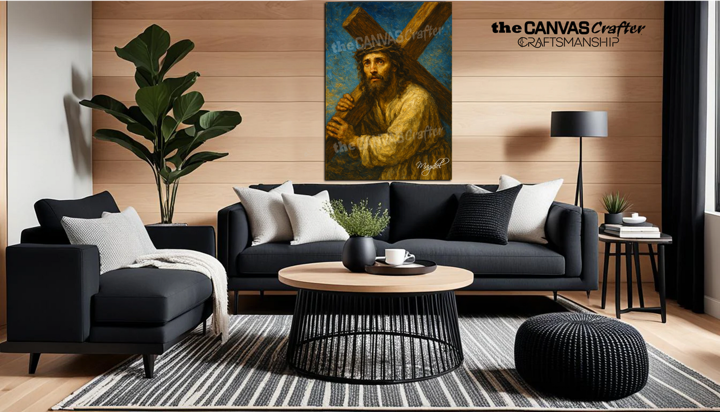Jesus Carrying Cross Canvas Print Biblical Oil Painting