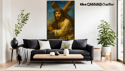 Jesus Carrying Cross Canvas Print Biblical Oil Painting