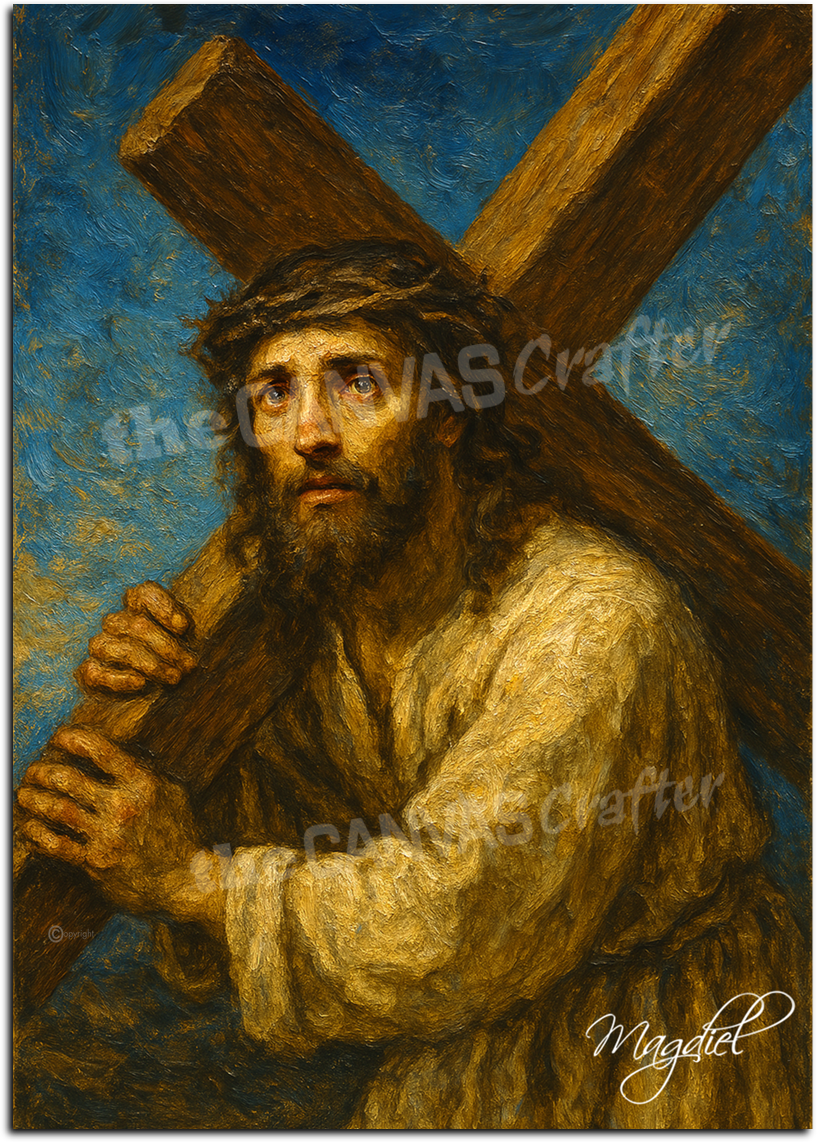 Jesus Carrying Cross Canvas Print Biblical Oil Painting