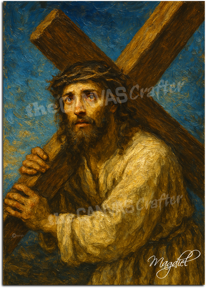Jesus Carrying Cross Canvas Print Biblical Oil Painting