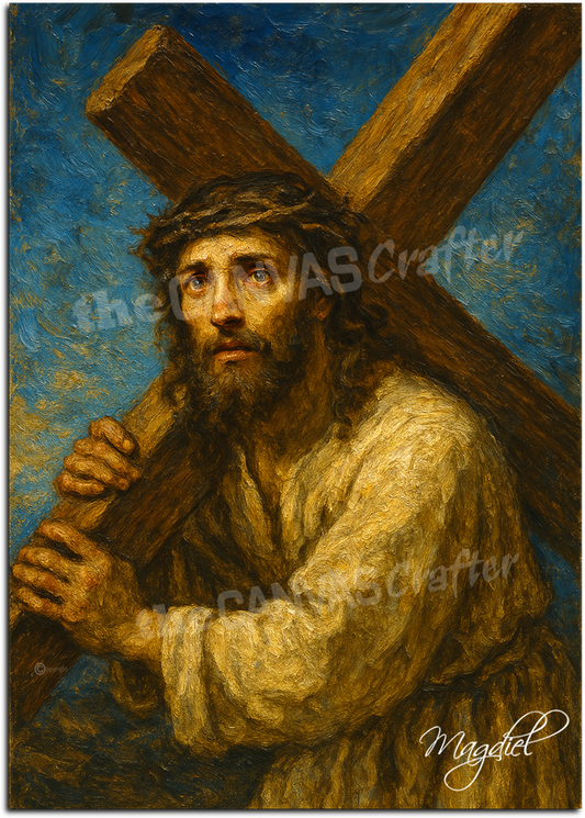 Jesus Carrying Cross Canvas Print Biblical Oil Painting