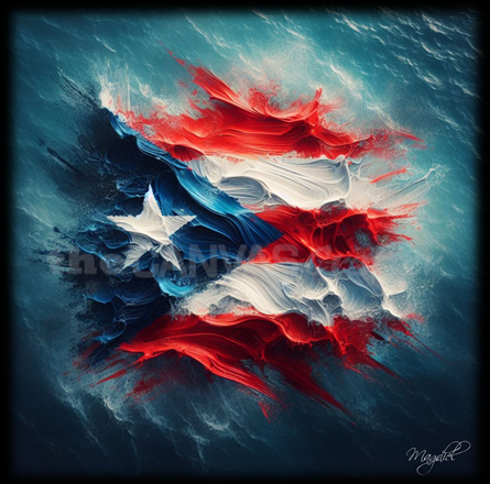 Puerto Rico Flag in Water Oil Painting Brush Techniques