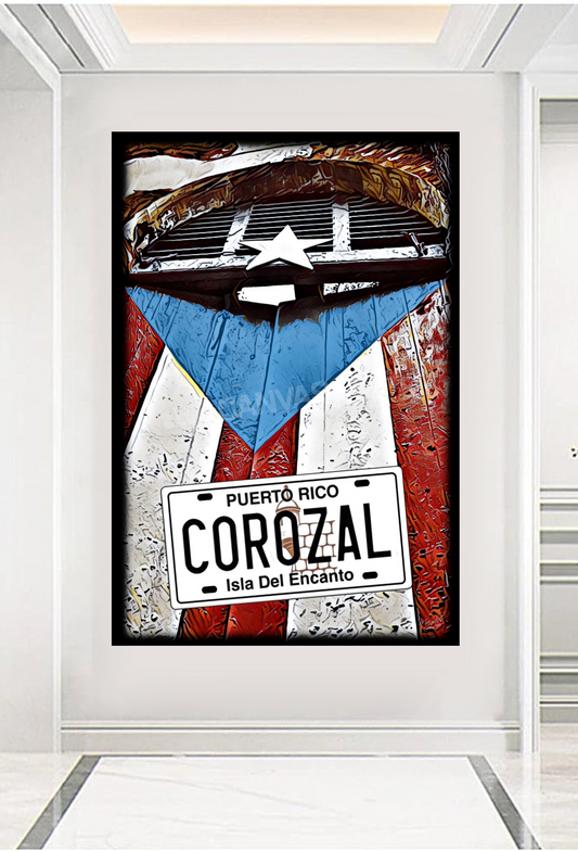 PR Flag at Old San Juan door with License Plate