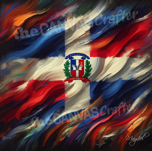Dominican Republic flag oil painting using brush technique 003