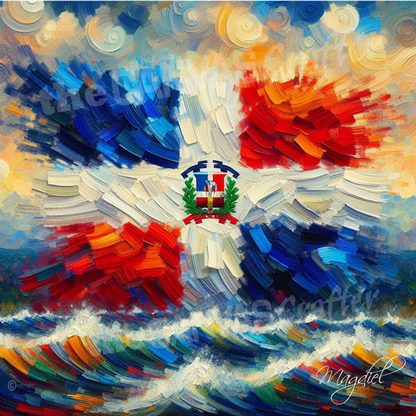 Dominican Republic flag oil painting using brush technique 001