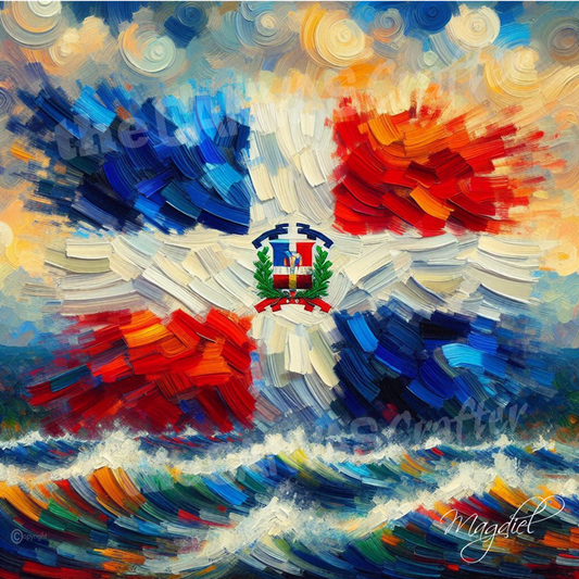 Dominican Republic flag oil painting using brush technique 001
