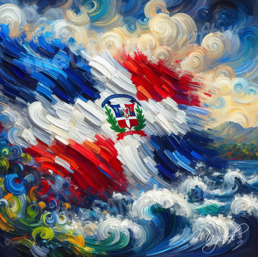Dominican Republic flag oil painting using brush technique 002