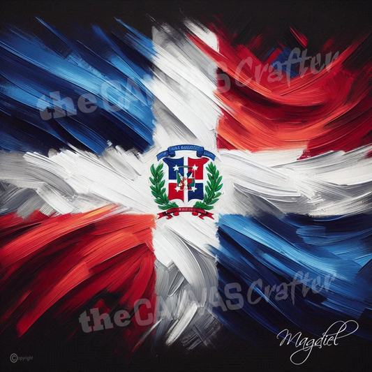 Dominican Republic flag oil painting using brush technique 004