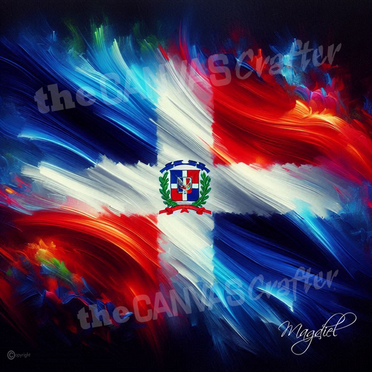 Dominican Republic flag oil painting using brush technique 007