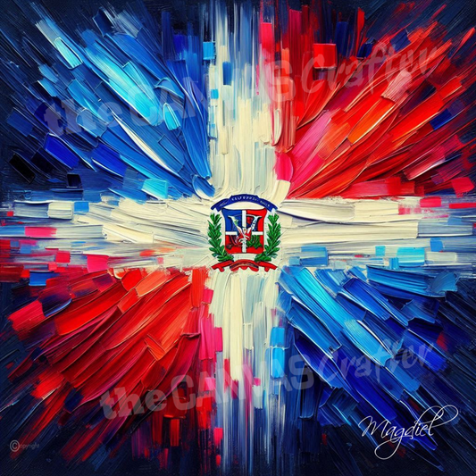 Dominican Republic flag oil painting using brush technique 008
