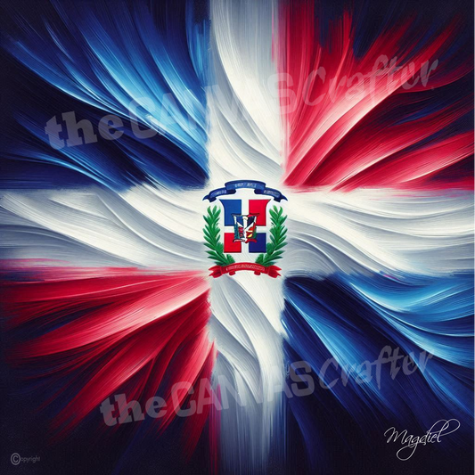 Dominican Republic flag oil painting using brush technique 009