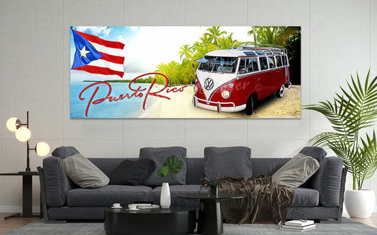 Volky Red Van on the Beach