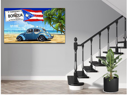 Volky Blue License Plate Puerto Rico Flag